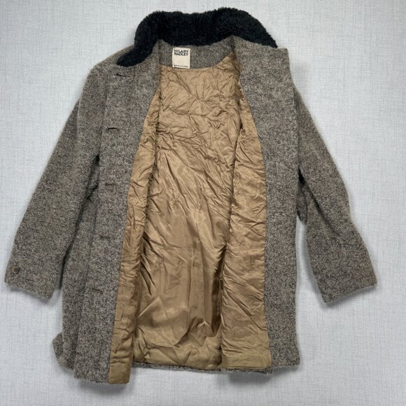 VTG Hilary Radley Wool Mohair Blend Coat Faux Fur Collar Gray Black Chest 43" - Picture 4 of 12